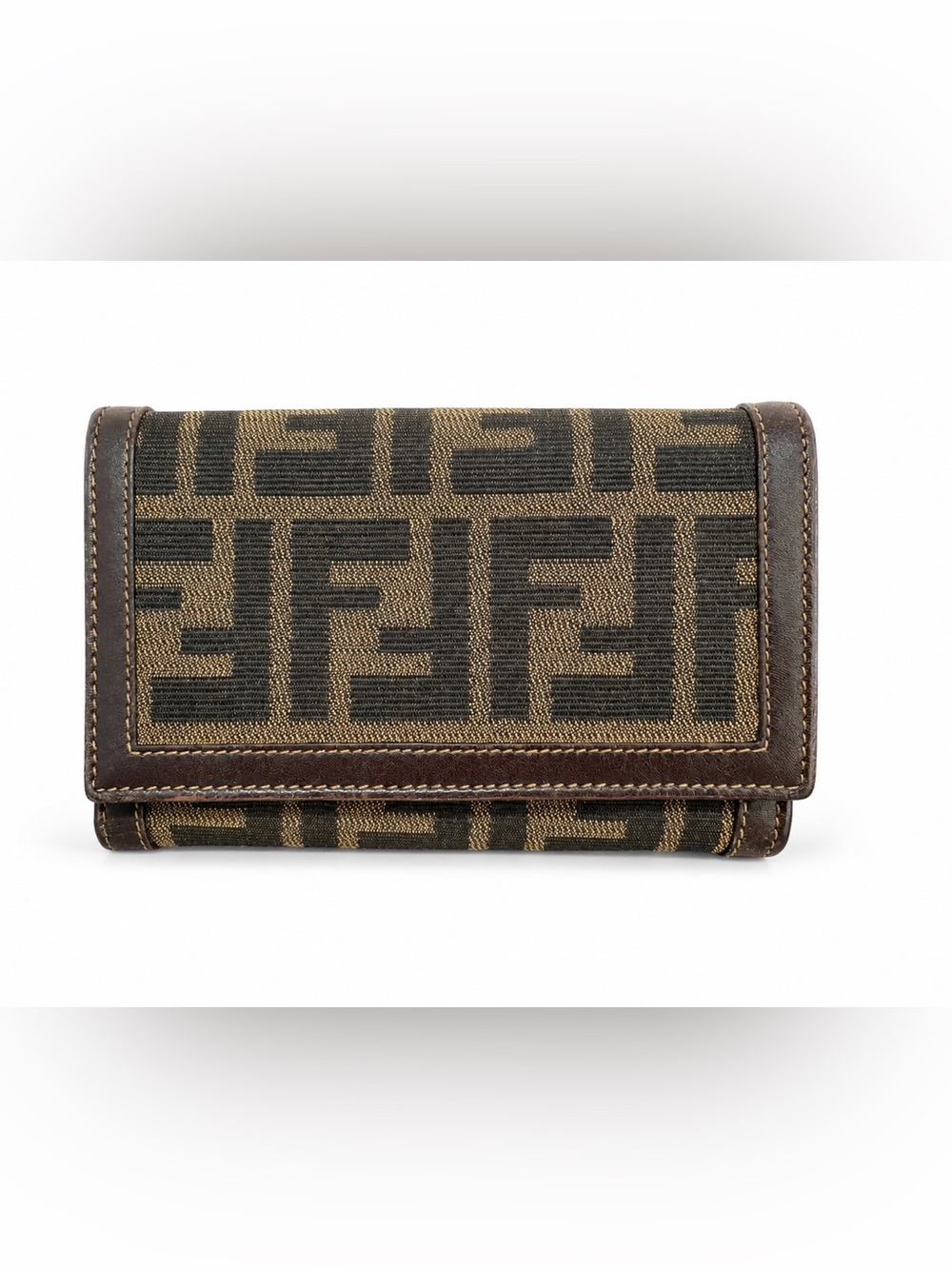 Fendi Vintage Zucca FF Monogram Canvas Leather Continental Wallet Brown